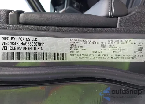 2025 Jeep Grand Cherokee Altitude X 4X4 z USA, uszkodzony, nr VIN 1C4RJHAG2SC307914